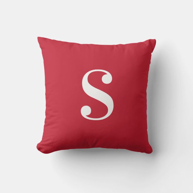 Minimal Red with Large White Monogram Cushion (Front)