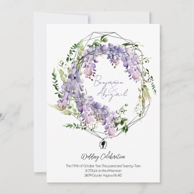 Minimal Regency Era Wisteria Wreath Wedding  Invitation (Front)