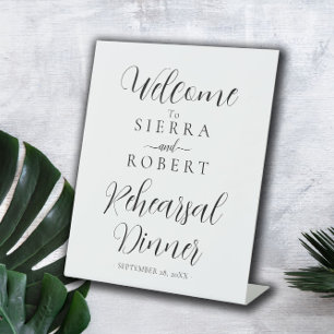 Minimal Rehearsal Dinner Welcome Pedestal Sign