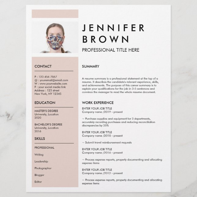 Minimal resume cv with photography (Front)