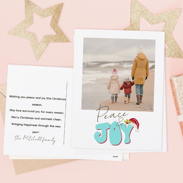 Minimal Retro 1 Family Photo Peace Joy Christmas  Holiday Postcard (Creator Uploaded)