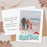 Minimal Retro 1 Photo Festive Fun Merry Christmas  Holiday Postcard<br><div class="desc">This festive Merry Christmas design was created using a fun modern script font and my hand lettered block font in a retro style in aqua blue and red topped off with my hand painted Santa hat with holly and berries to make your family photo shine as the star. Add your...</div>