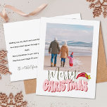 Minimal Retro 1 Photo Festive Fun Merry Christmas  Holiday Postcard<br><div class="desc">This festive Merry Christmas design was created using a fun modern script font and my hand lettered block font in a retro style in light pink and red topped off with my hand painted Santa hat with holly and berries to make your family photo shine as the star. Add your...</div>