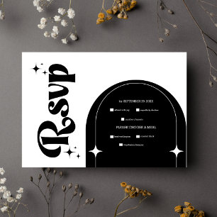 Minimal Retro Arch Black and White RSVP Card