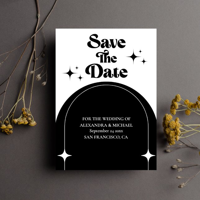 Minimal Retro Arch Black and White Save The Date (Creator Uploaded)