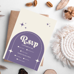 Minimal Retro Arch Purple Wedding RSVP Card