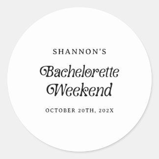 Minimal Retro Black and White Bachelorette Weekend Classic Round Sticker