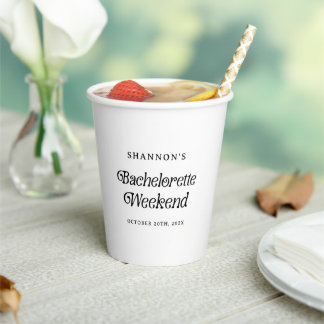 Minimal Retro Black and White Bachelorette Weekend Paper Cups