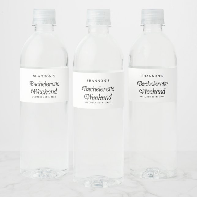 Minimal Retro Black and White Bachelorette Weekend Water Bottle Label (Bottles)