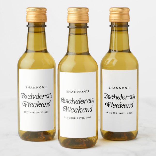 Minimal Retro Black and White Bachelorette Weekend Wine Label (Bottles)