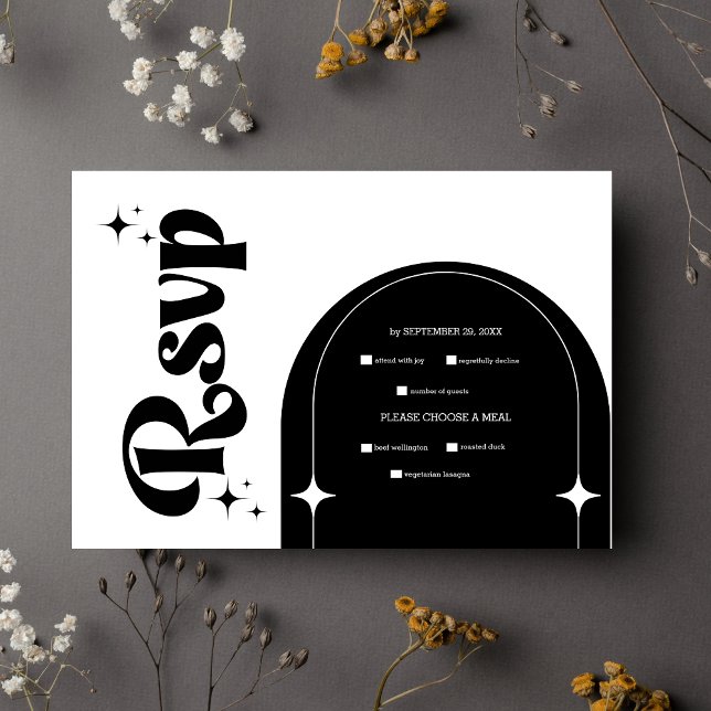 Minimal Retro  Black and White Wedding RSVP Card (Creator Uploaded)