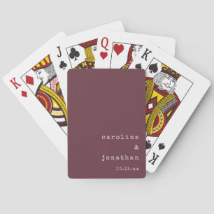 Minimal Retro Burgundy Typewriter Custom Wedding Playing Cards