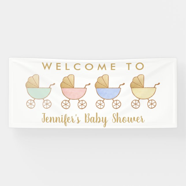 Minimal Retro Carriage Parade Baby Shower Welcome Banner (Horizontal)