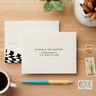 Minimal Retro chequered pattern Wedding RSVP Envelope