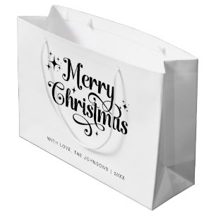 Minimal Retro Chic Black & White Merry Christmas Large Gift Bag