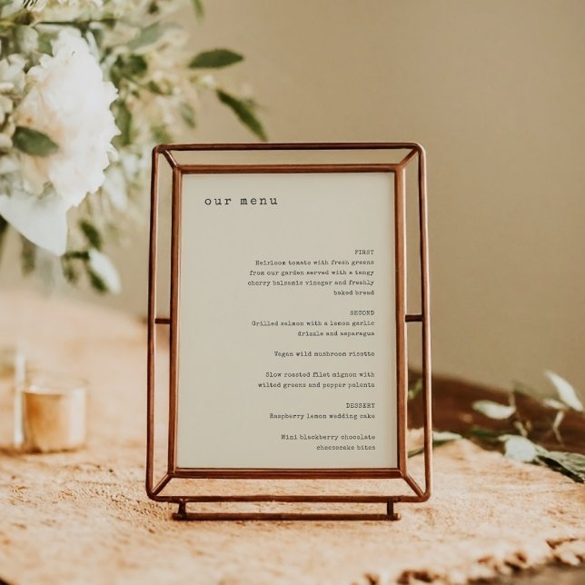 Minimal Retro Cream Typewriter Custom Wedding Menu (Creator Uploaded)