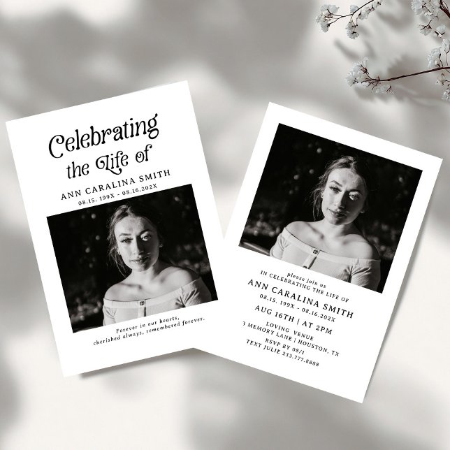 Minimal Retro Funeral Celebrating the life Invitation (Creator Uploaded)