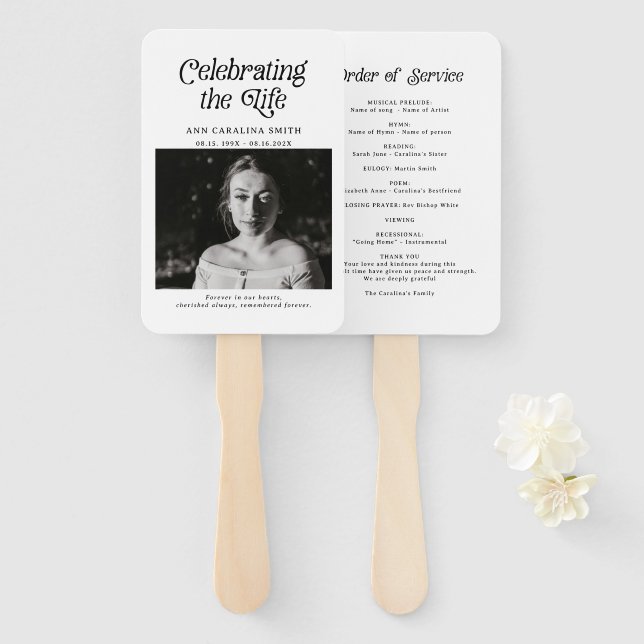 Minimal Retro Funeral Order of Service Hand Fan (Front and Back)