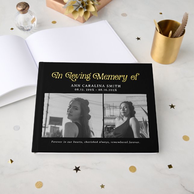 Minimal Retro Funeral Photo In Loving Memory Guest Book (Front Open)