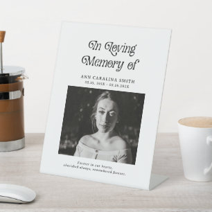 Minimal Retro Funeral Photo In Loving Memory Pedestal Sign