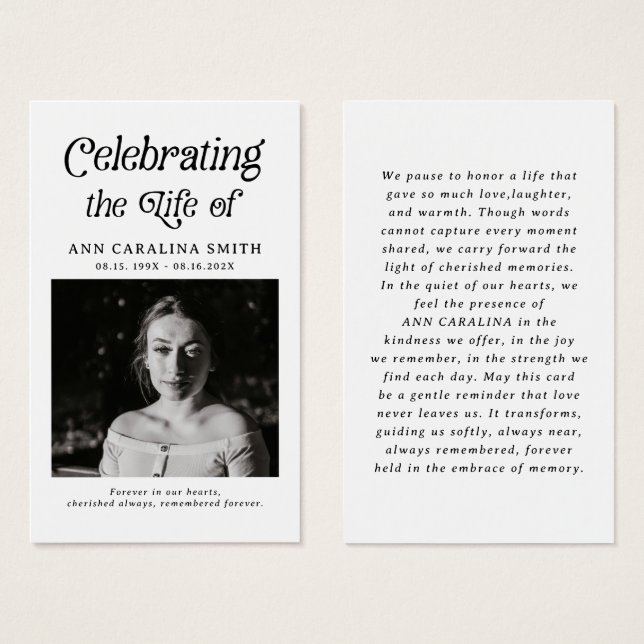 Minimal Retro Funeral Photo Memorial Prayer (Front & Back)