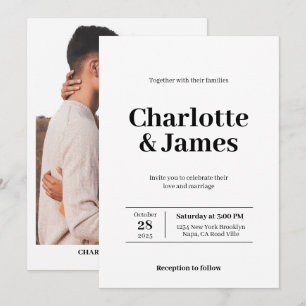 Minimal Retro Modern Photo Script Wedding Invitation