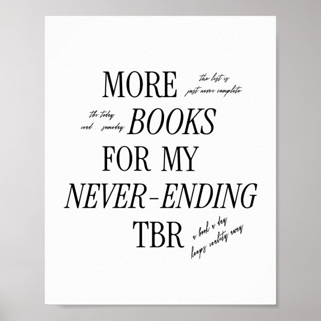 Minimal & Retro 'Never-ending TBR' Book Lover Poster (Front)