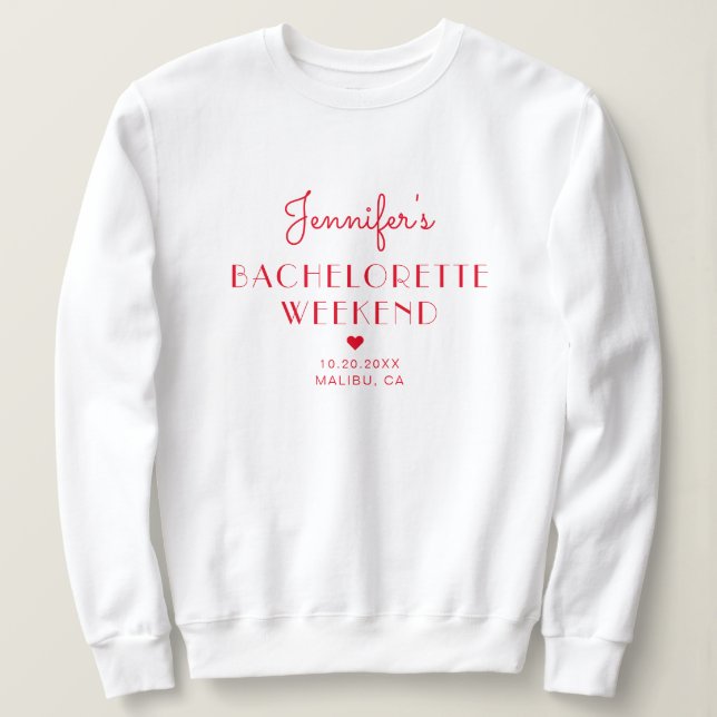 Minimal Retro Red & Pink Personalised Bachelorette Sweatshirt (Design Front)
