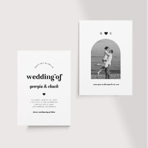 Minimal Retro Script & Heart 70s Wedding Monogram Invitation
