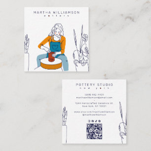 Minimal Retro Woman Pottery Ceramic Illustration Square Business Card