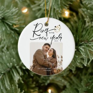 Minimal Ring in the New Year Engagement Christmas Ceramic Tree Decoration