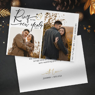 Minimal Ring in the New Year Engagement Christmas Holiday Card