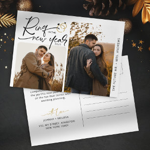 Minimal Ring in the New Year Engagement Christmas Holiday Postcard
