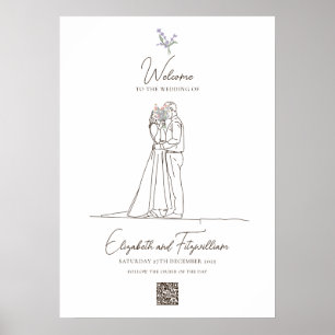 Minimal Romantic Line Art Couple Flowers Welcome Poster