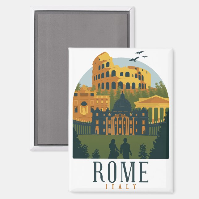 Minimal Rome Colosseum Vintage Travel Magnet (Front/Back)