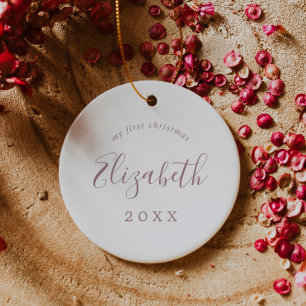 Minimal Rose Baby's 1st Christmas Newborn Photo Ceramic Tree Decoration