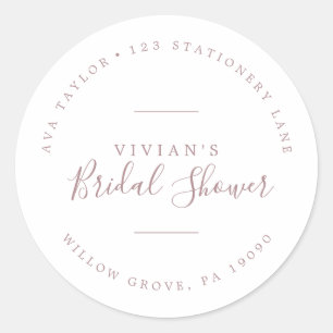 Minimal Rose Bridal Shower Circular Return Address Classic Round Sticker