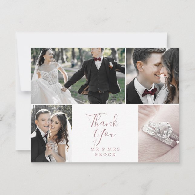 Minimal Rose Gold 4 Photo Template Thank You Card (Front)