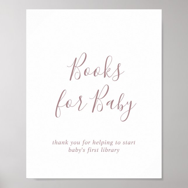 Minimal Rose Gold Baby Shower Books for Baby Sign (Front)