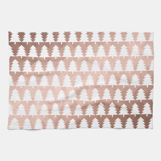 Minimal rose gold geometric xmas trees tea towel (Horizontal)