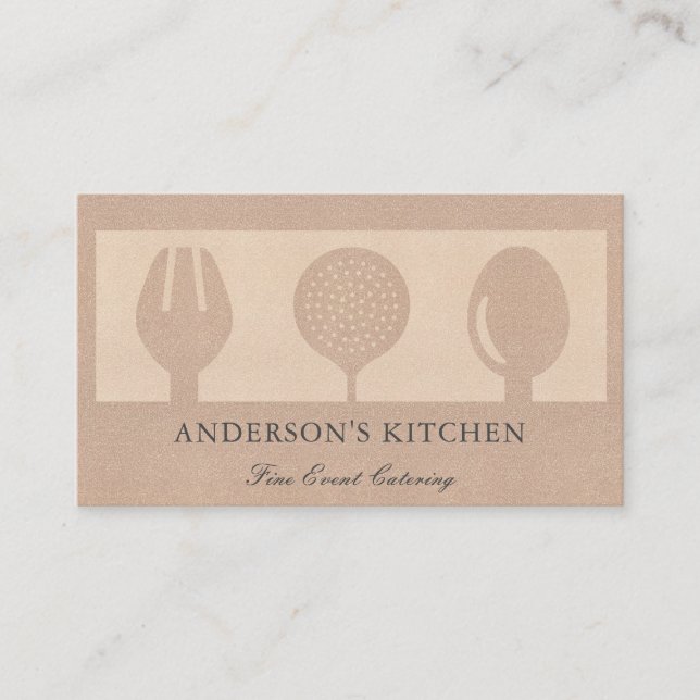 MINIMAL ROSE GOLD GLITTER SKIMMER SPOON FORK CHEF BUSINESS CARD (Front)
