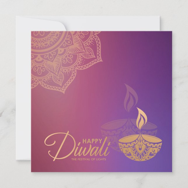 Minimal Rose gold ornament Happy Diwali  Card (Front)