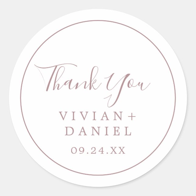 Minimal Rose Gold Thank You Wedding Favour Sticker (Front)