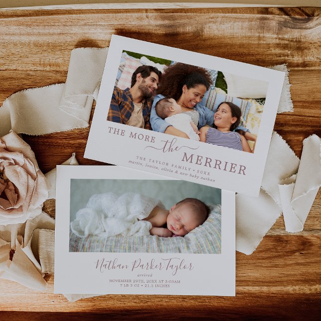 Minimal Rose Gold The More The Merrier Birth Holiday Card (Creator Uploaded)