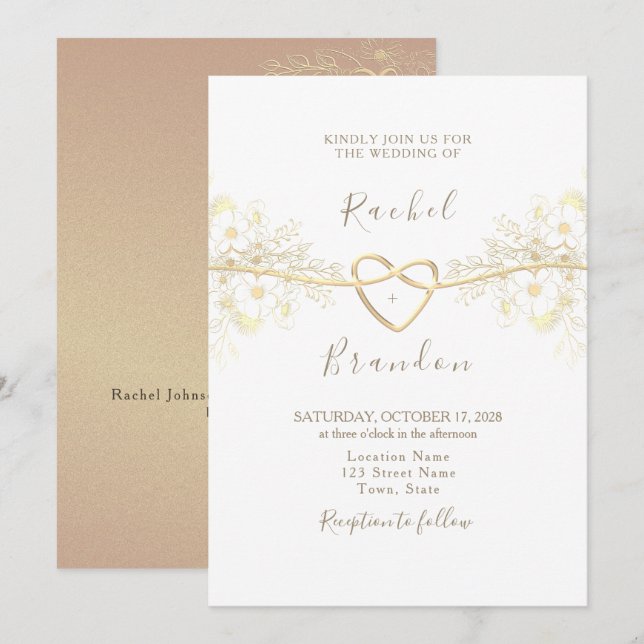 Minimal Rose Gold Wedding Invitation (Front/Back)