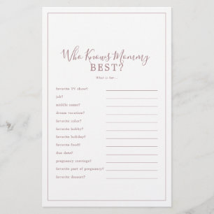 Minimal Rose Gold Who Knows Mummy Best Trivia Game Flyer