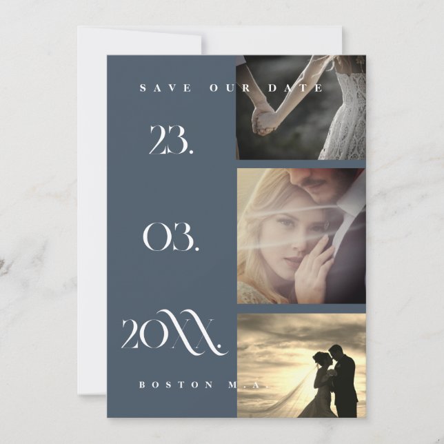 Minimal Royal Blue Opulence Script Photo Wedding Save The Date (Front)
