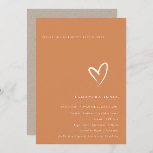 Minimal Rust Burnt Orange Heart Baby Shower Invite