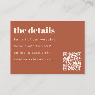 Minimal Rust Fall Retro Custom Wedding QR Code Enclosure Card