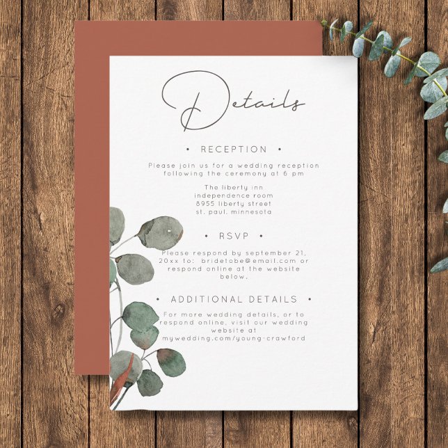 Minimal Rust Green Eucalyptus Wreath Details Enclosure Card (Minimal Rust Green Eucalyptus Wreath Details Enclosure Card)